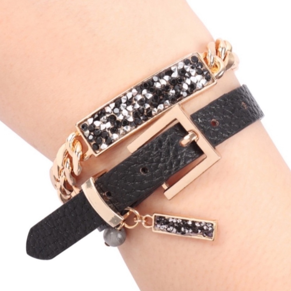 NWT-Natural Stone Genuine Leather Criss Cross Bracelet